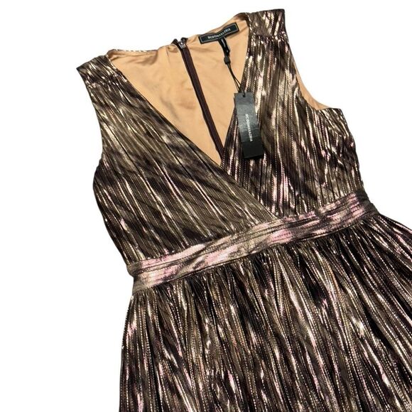 NWT womens BCBGMAXAZRIA purple gold Metallic knee length Dress size medium - Picture 5 of 10